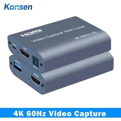 4K 60HZ Loop USB 3.0 Mic Audio Video Capture Card 1080P 60fps HDMI Video Grabber for PS4 Game HD Camera Recording Live Streaming