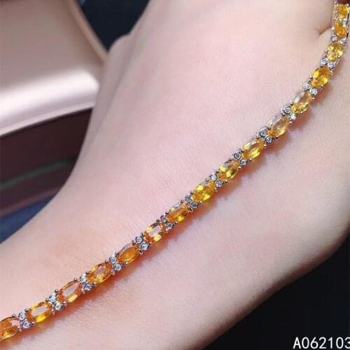 KJJEAXCMY fine jewelry 925 sterling silver inlaid natural yellow sapphire women classic luxury gem hand bracelet support test