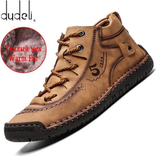 Classic Winter Mens Boots Comfortable Men Ankle Boots Thick Plush Warm Snow Boots Leather Autumn Outdoor Man Motorcycle Boots