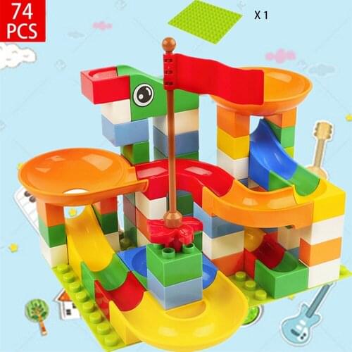 74CS Marble Run Race Track Slide DIY Building Blocks Duploed Set Big Size Baseplate Funnel Bricks Educational Toys For Children