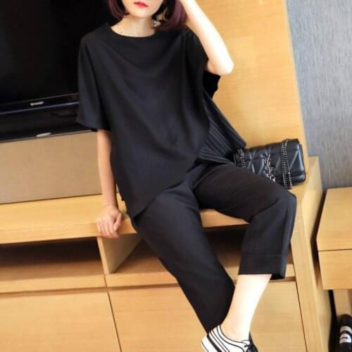 Brief Soft Cotton Shirts Women 2020 O-neck Loose Asymmetrical Knitted T Shirts for Women Streetwear Korean Style Black T-shirts