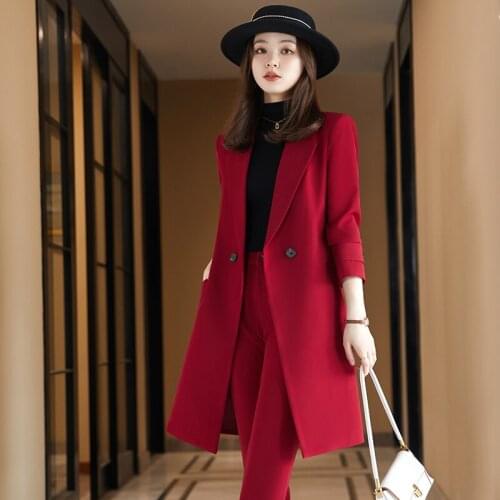 French winter tweed long suit suit set autumn and winter womens work clothes office suit jacket + short skirt two-piece skirt