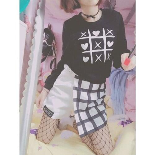Harajuku Bestie Girl Cool& Cute Womens Set: Black Detachable Collar Hoodie & Shorts / Pink Ribbon Shirt & Long Skirt