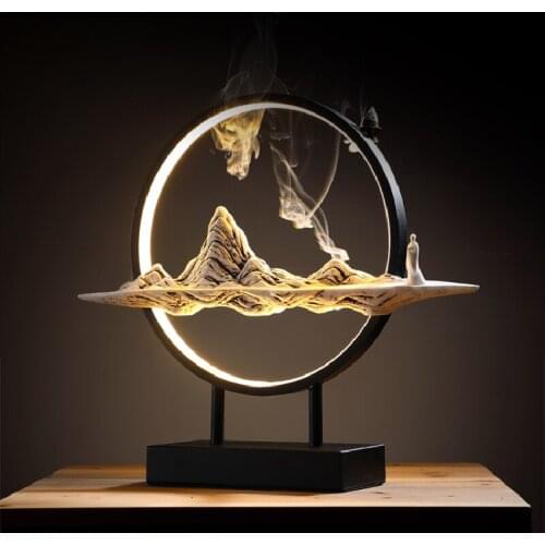 Backflow Incense Burner LED Household Indoor Incense Creative Agarwood Personalized Living Room Entrance Ceramic Ornaments