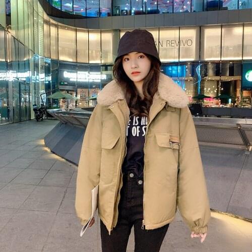 ISENMAL Short Turn Down Collar Parka Coat 2021 New Thick Warm Winter Jacket Women Casual Solid Big Pocket Loose Parka Outerwear