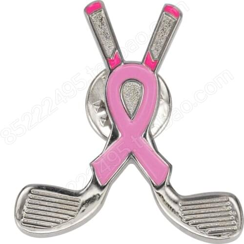 Breast Cancer Awareness Sports Golf Clubs Pink Ribbon Lapel Pins