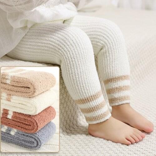 New children leggings cotton soft comfortable coral fleece warm pants for kids boys girls striped casual fashion leggings