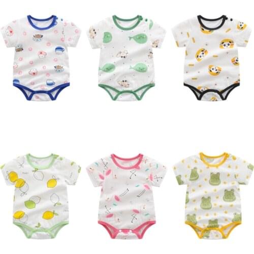 Summer Unisex Short Sleeve Bamboo Fiber Jacquard Fruit Animal Pattern Bodysuit Newborn Infant Baby Romper Baby Girl Boy Clothes