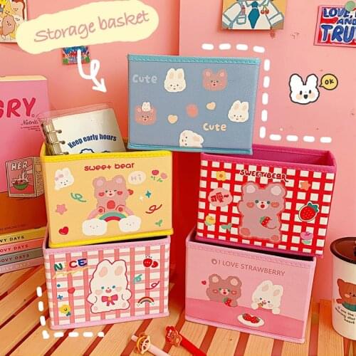 Cute Cartoon Animal Soft Non-woven Desktop Organizer Kawaii Office School Square Container Desktop Storage Box Basket Stationery