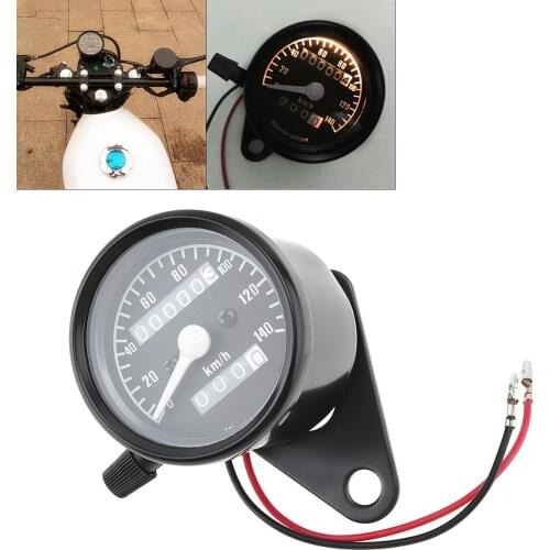 Motorcycle Dual Mileage Odometer 12V Black Retro Yellow Light Double Mileage Kilometer Speedometer for Motorcycle Motorbike