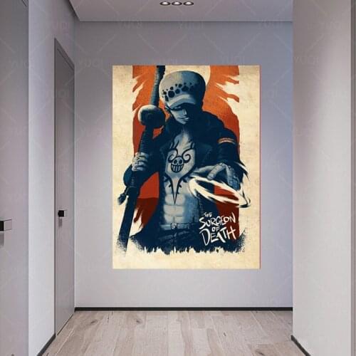 Home Decor Wall Stickers One Piece Posters Trafalgar Law Wanted Vintage Anime Poster Bar Decor Paintings