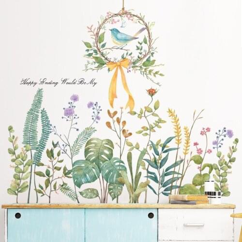 Wall stickers green leaf skirting line wall stickers Simple and fresh wall decoration painting on the door Room wallpaper