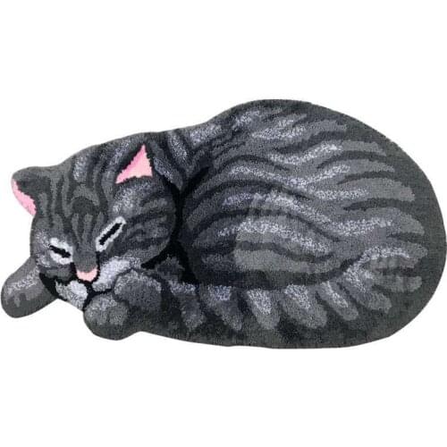 New thick cute sleeping cat carpet Childrens bedroom bath mats Stair floor Anti-slip baby livingroom rug fluffy gey cat tapete