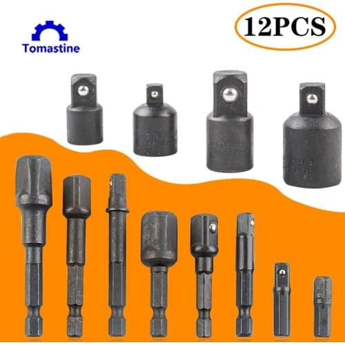 1/4'' to 3/8'' Shank Square Drill Socket Adapter 12 pcs Drill-Chuck Wrench Socket Screwdriver Adapter Set for Electric Drill