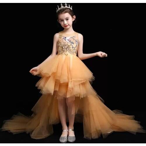 Flower Girl Dresses Illusion O-Neck Sleeveless Beading Embroidery Crystal Pearls Tulle Princess Knee-Length Kids Party Gown H557