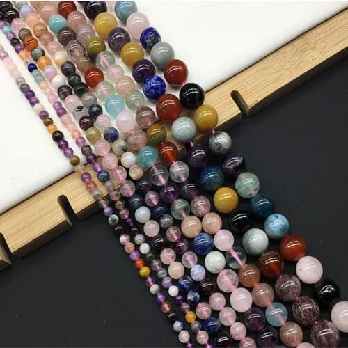 Colorful Natural Stone Beads For Jewelry Making 4/6/8/10mm Round Mix Color Multi Crystal Quartz Gem Stone Beads DIY Accessories
