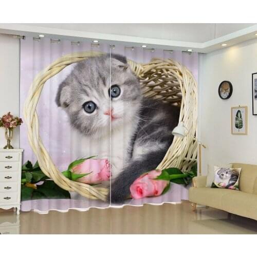 Kids Bedroom Luxury Blackout kitten 3D Window Curtains For Living Room Customized size Drapes Cortina Rideaux Cushion cover