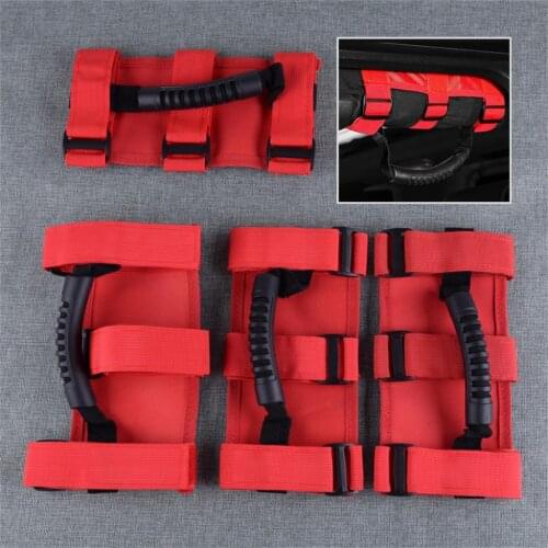 DWCX 4pcs Roll Bar Grab Handles Grip Handle Strap with Hook Loop Fastening Tape fit for Jeep Wrangler JK JL YJ TJ 1995-2016 2017