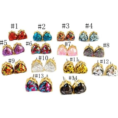 14 Colours Small Love Heart Glittery Stud Earrings Fashion Sequins Opal Earings Gold Color Cute Brand Jewelry Women