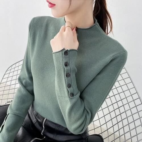 Spring Autumn Style Women Knitted Pullover Tops Lady Casual Mock Neck Long Sleeve knitted Sweater Pullover ZZ1085