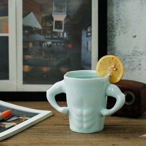 High-quality strong man ceramic mug High heels handle ceramic cup Men and women cup