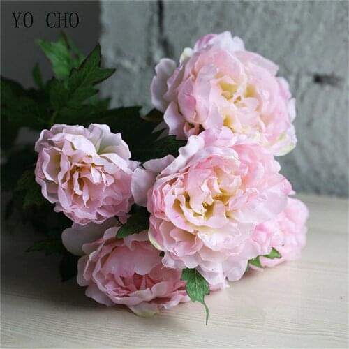 YO CHO Silk Peony Artificial Flowers for Home Balcony Decoration Big Fabric Peony Bouquet Fake Flowers Wedding Party Arrangment