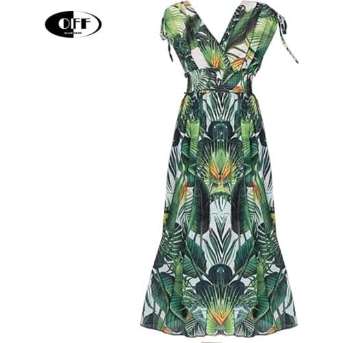 Designer beach Bohemia maxi dresses for women vacation summer v-neck Elastic high waist plus size 2XL chic vintage dress mujer Z