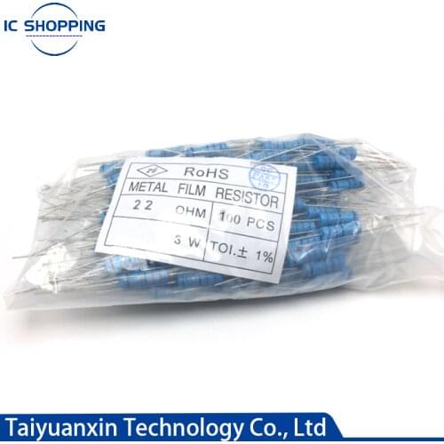 100PCS 3W Metal Film Resistor 1% Five Color Ring Power Resistor 0.1~1M 2 4.7 33R 68 100 220 470 560 1K 2.2K 10K 68K 4.7K 100KOhn