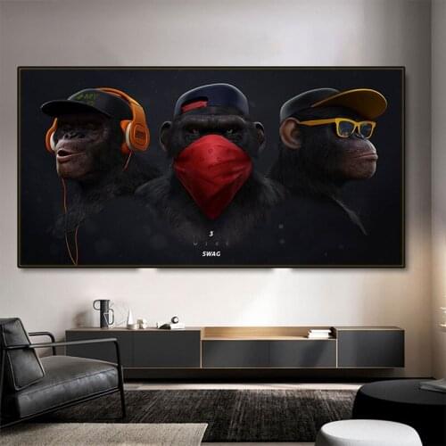 3 Monkeys Animal Graffiti Street Art Canvas Painting Wall Art For Living Room Home Decor Posters And Prints Wall Decoration