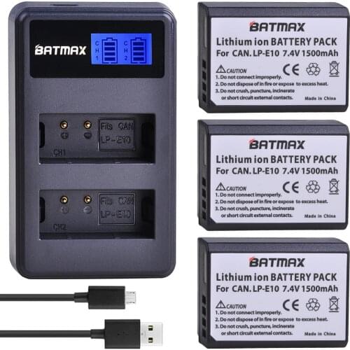 3x LP-E10 LPE10 LP E10 Camera Battery Batterie AKKU + LCD Dual USB Charger for Canon 1100D 1200D 1300D Rebel T3 T5 KISS X50 T6