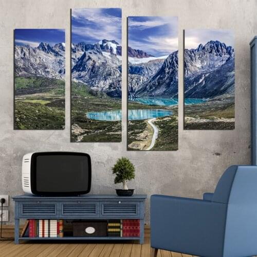 4 Panel Modern Abstract Printed Tree Painting Picture Wall Art Landscape Canvas Painting For Living Room No Framed FA561