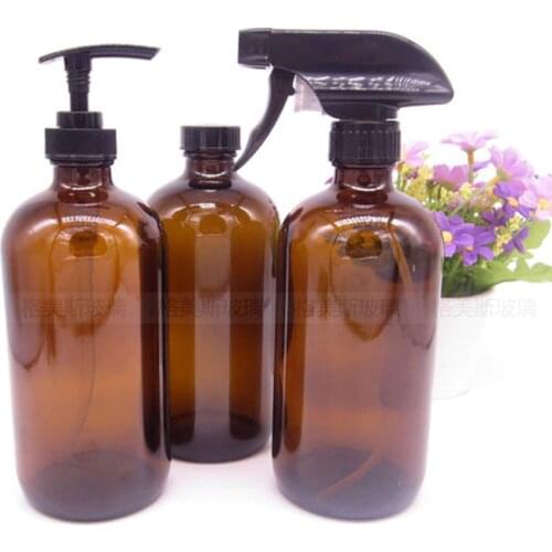500ml Amber Glass Spray Bottle with Black Trigger Sprayer 16 Oz Round Heavy Duty Brown Water Sprayer Essential oil bottle