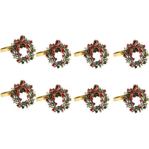 Promotion! 8 Pack Wreath Napkin Rings for Wedding,Christmas,Thanksgiving and Home Kitchen for Casual or Formal