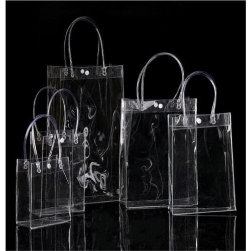 Free shipping 21x19x14CM Clear display bags small,Transparent gift plastic bag Mini PVC bags handle cosmetic bag pack 10pcs/lot