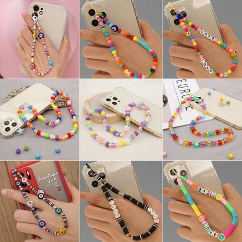 Bohemia Colorful Mobile Phone Strap Lanyard Colorful Smile Evil Eye Soft Pottery Rope for Cell Phone Case Hanging Cord for Women