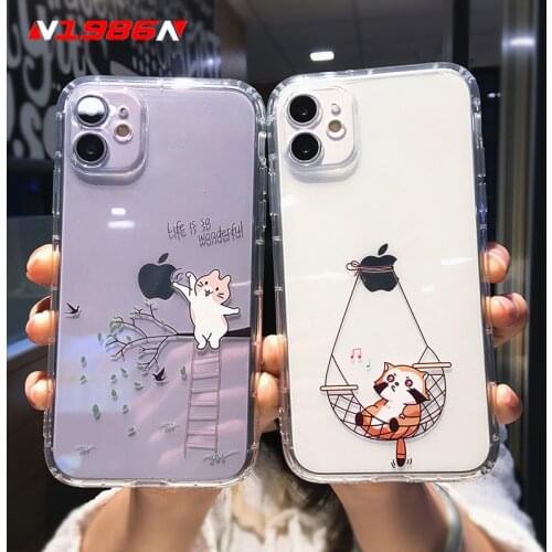 Cute Cat Painting Case For iPhone 12 Mini 12 11 Pro Max XS Max XR X 7 8 Plus Clear Shockproof Camera Protection Soft Phone Case