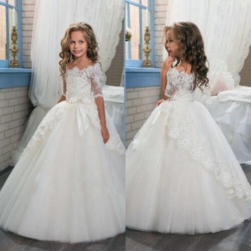 Flower Girl Dresses Lace Applique Half Sleeve First holy communion Party Prom Princess Pageant Dress