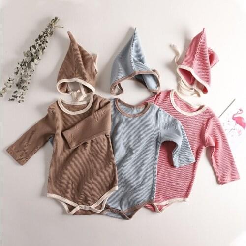 2020 Ins Autumn Winter Baby Bodysuits Long Sleeve Baby Boys Girls Ribbed Bodysuit Fashion Children Long Rompers