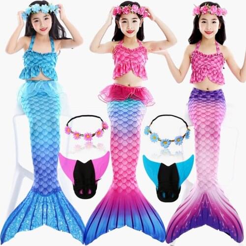 NEW!2020 6PCS/Set 12 Colors Mermaid Tail Swimsuit with Monofin for Kids Girls Holiday Dress Costume Bathing Swimuit