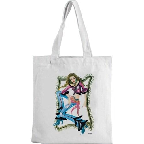 Character print canvas bag large capacity canvas bag white casual tote bag environmentally friendly shopping bag