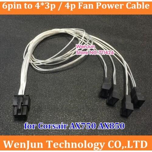 High Quality 50cm 6pin to 4* 4p/3p Fan Power Supply Cable with Silver plated wire for Corsair AX750 AX850 psu
