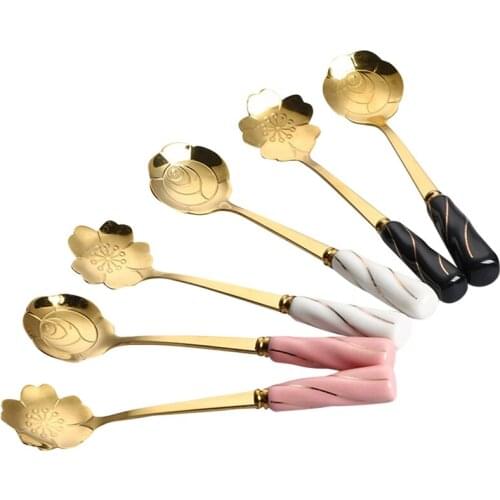 Coffee Tea Spoon Stirrer Set, Ceramic Handle Easy to Grip Perfect for Tea Coffee Dessert Luxury Parties 6 Pack