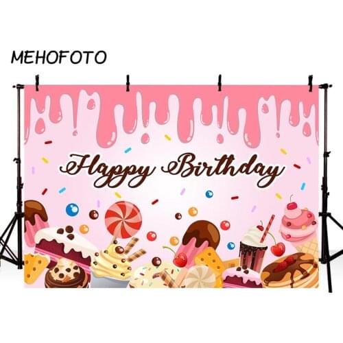 MEHOFOTO Candy Land Backdrop Sweet Cream Donut Ice Cream Birthday Party Decorations Photography Background Girl Pink Backdrops