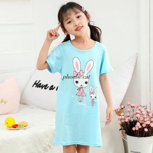 Summer Night Dress Children Pajama Children Home Clothing Baby Cartoon Rabbit Nightgown Cotton Soft Comfortable Girl Sleepwear