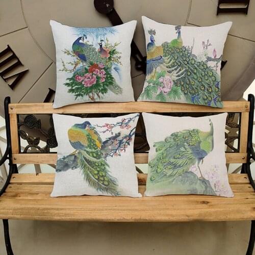 Fashion Style High Quality Home Decor Cushion Cover Decorative Peacock flowers Printed Throw Pillowcase Cojines Almofada