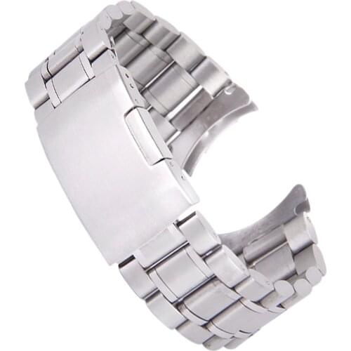 Mens Watch Strap Bracelet STAINLESS STEEL Band with Curved End Deployment Clasp