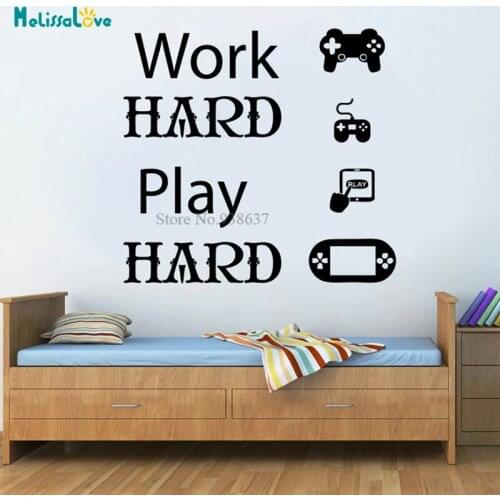 Work Hard Play Hard Quote Wall Sticker Gaming equipment Boy Room Nursery Bedroom Decor Removable Vinyl Wall Stickers BB983