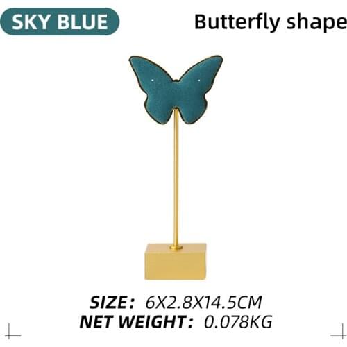 New Listing Blue Butterfly Shaped Metal Microfiber Jewelry Display Stand For Earring Necklace Jewellery Organizers 8 Colors