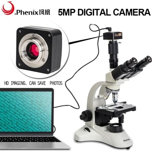 Phenix PH50-3A43L-A USB Biological Microscope 5MP Digital Camera 40X-1600X Binocular Trinocular Laboratory Microscope