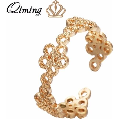 QIMING Gold Bohemia Flower Rings Women Summer Style Shape Adjustable Finger Ring Fashion Jewelry Wholesale Accessories